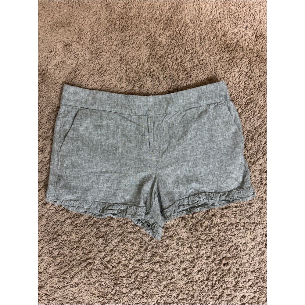 Loft 4" Linen Cotton Shorts Ruffle Hem Green size 10 Feminine Cottage Minimalist